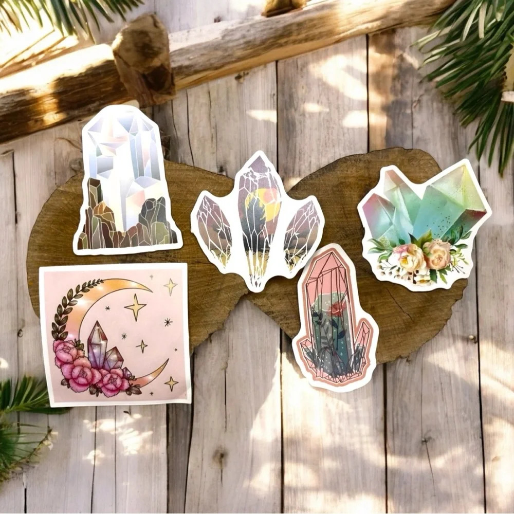 NEW 5 Healing Crystals Vinyl Stickers Perfect for Laptop, Water Bottle, & More!